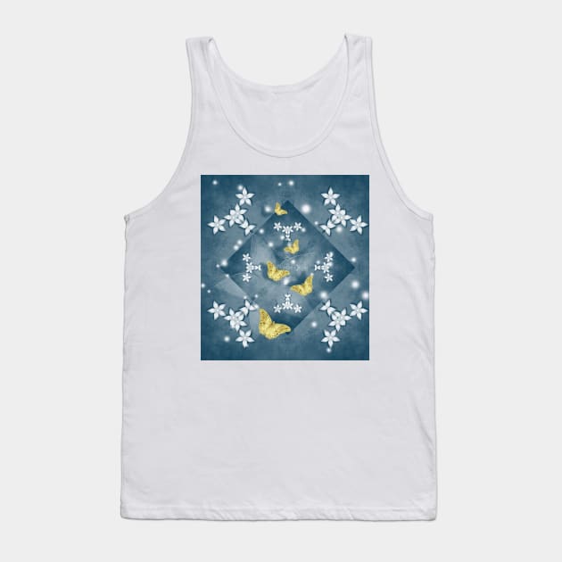 Gold butterflies and white flowers Tank Top by hereswendy